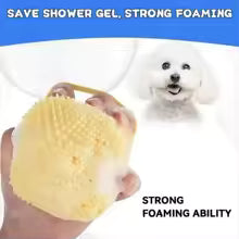 Escova de Massagem em Silicone Macio 2 em 1 para Pets – Com Dispensador de Shampoo